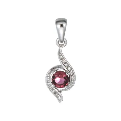 Sterling Silver Pink Tourmaline & Diamond Pendant