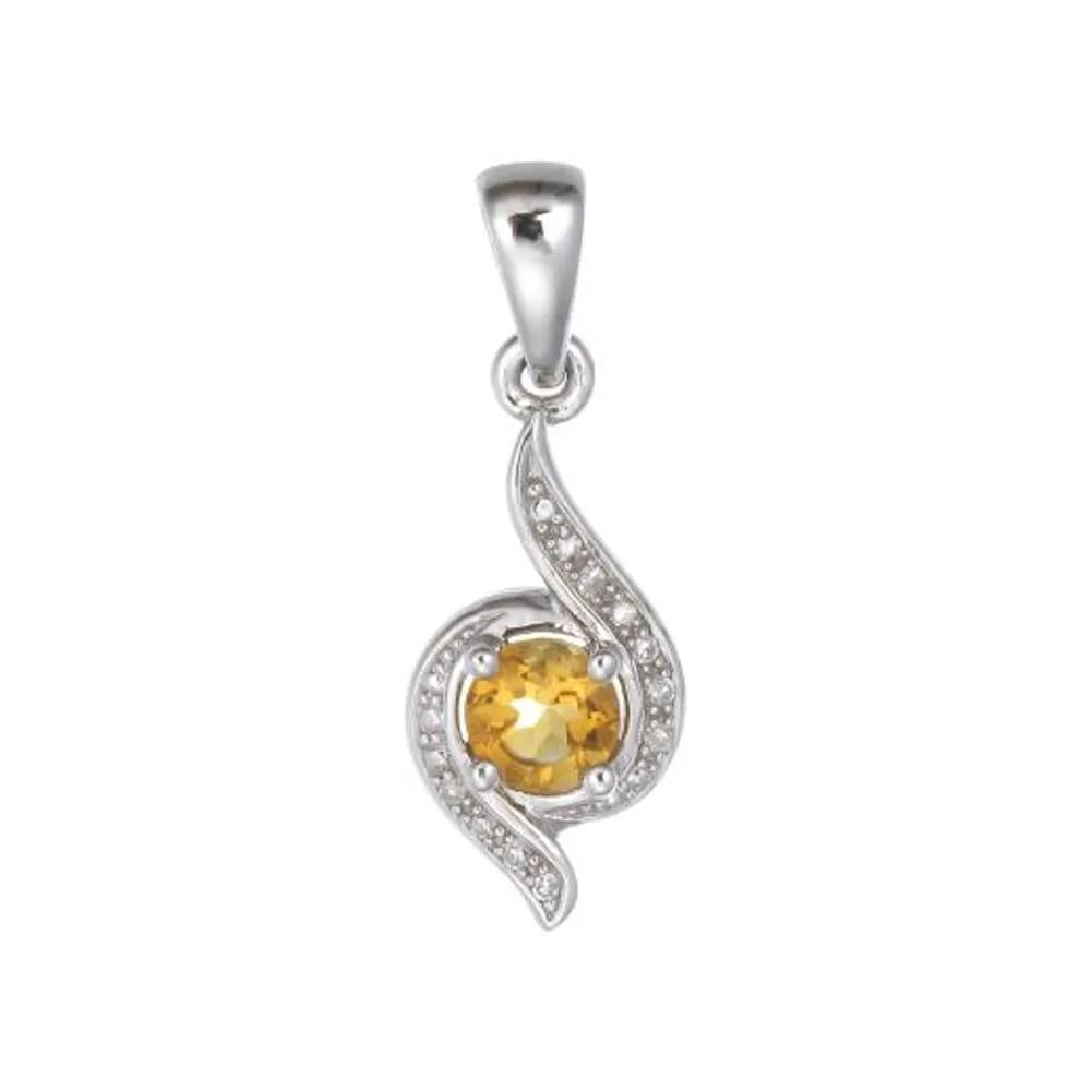 Sterling Silver Citrine & Diamond Pendant