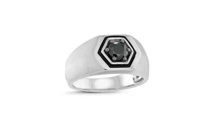 Sterling Silver Black Diamond 1.00CT Men's Ring