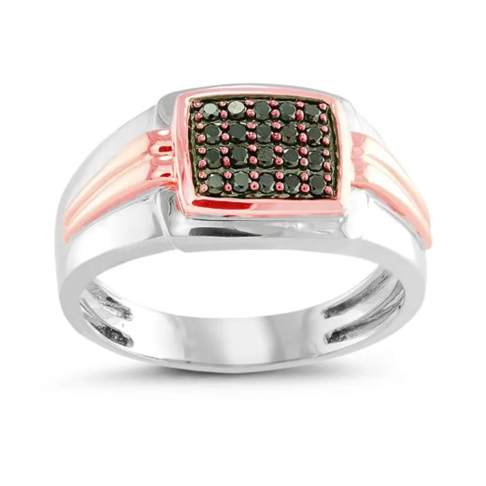 Sterling Silver & 10K Rose Gold Black Diamond Ring