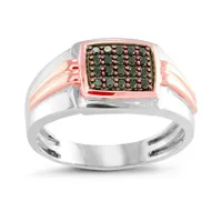 Sterling Silver & 10K Rose Gold Black Diamond Ring