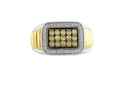 Sterling Silver 14k Gold Plated Champagne & White Diamond Men's Ring