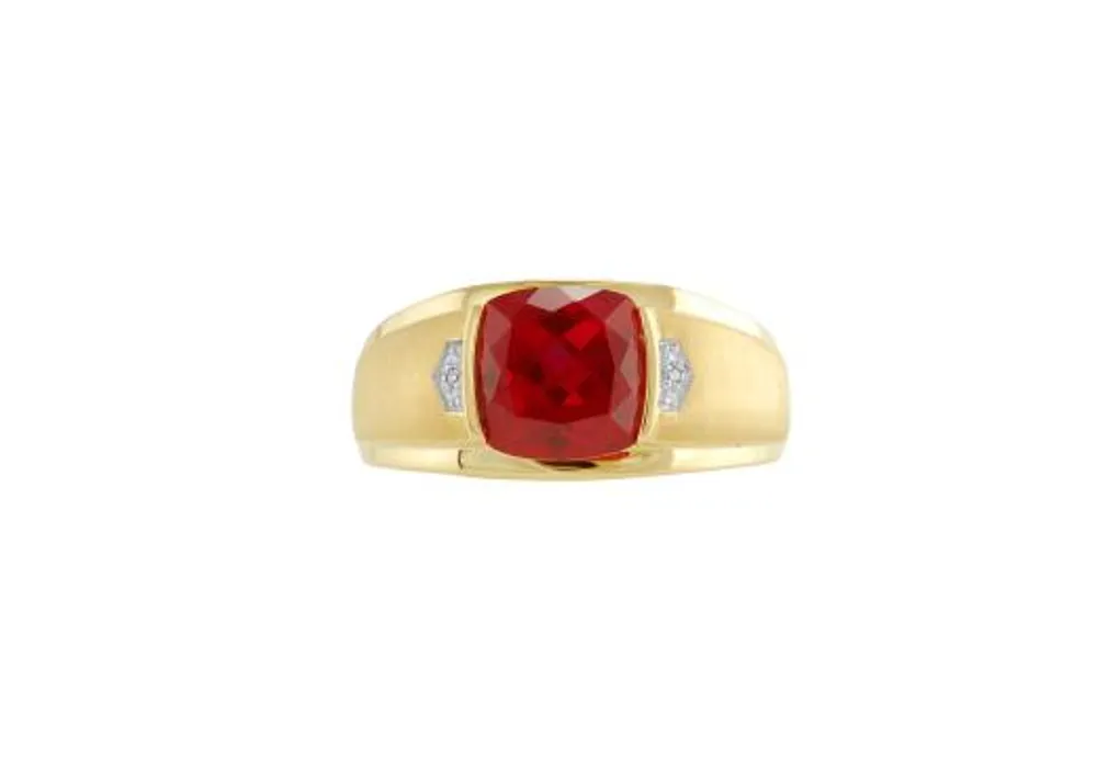 10K Yellow Gold Created Ruby & Diamond Men's Ring