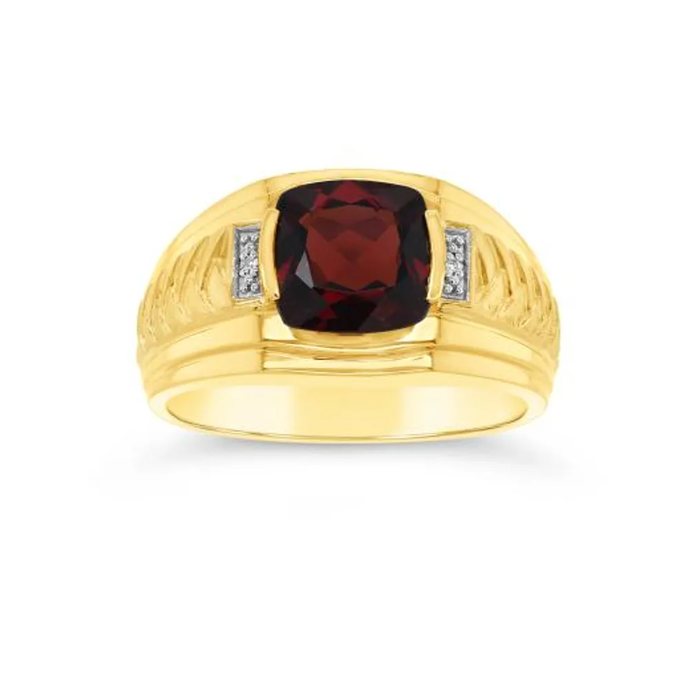 10K Yellow Gold Garnet & Diamond Men's Ring