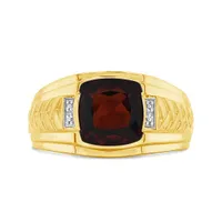 10K Yellow Gold Garnet & Diamond Men's Ring