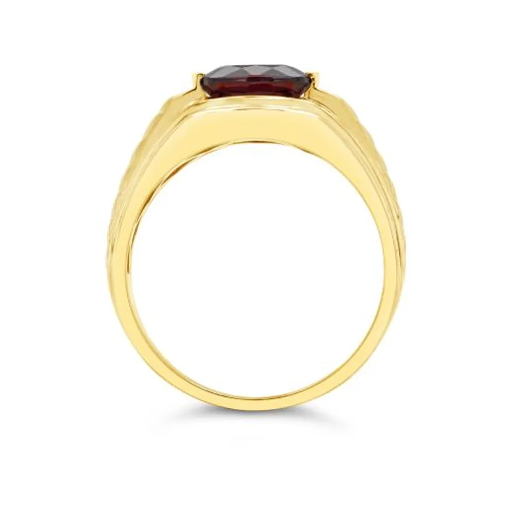 10K Yellow Gold Garnet & Diamond Men's Ring