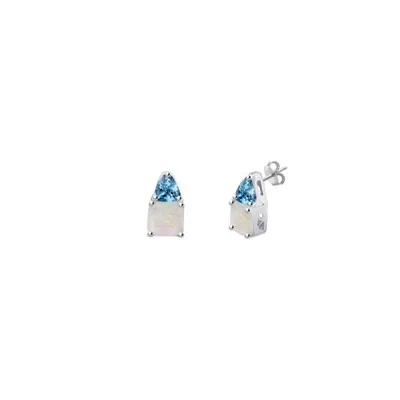 Sterling Silver Created Opal & Blue Topaz Earrings