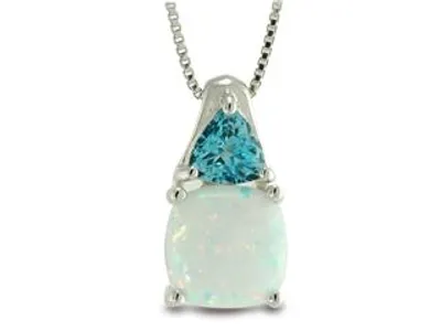 Sterling Silver Created Opal & Blue Topaz Pendant w/Chain