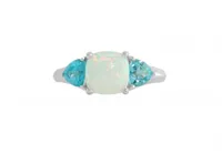 Sterling Silver Created Opal & Blue Topaz Ring