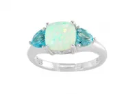 Sterling Silver Created Opal & Blue Topaz Ring