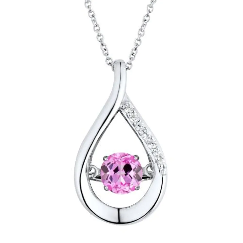 Sterling Silver Created Pink Sapphire & Cubic Zirconia Pendant