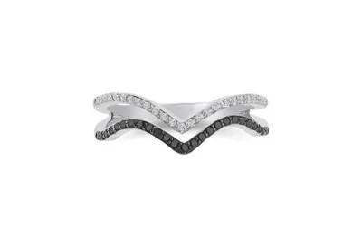 Sterling Silver Double " V" Midnight Diamond Ring