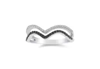 Sterling Silver Double " V" Midnight Diamond Ring