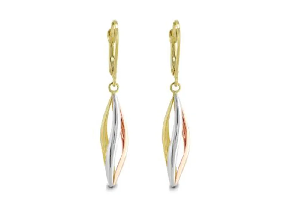 Tri-Colour Gold Drop Earrings