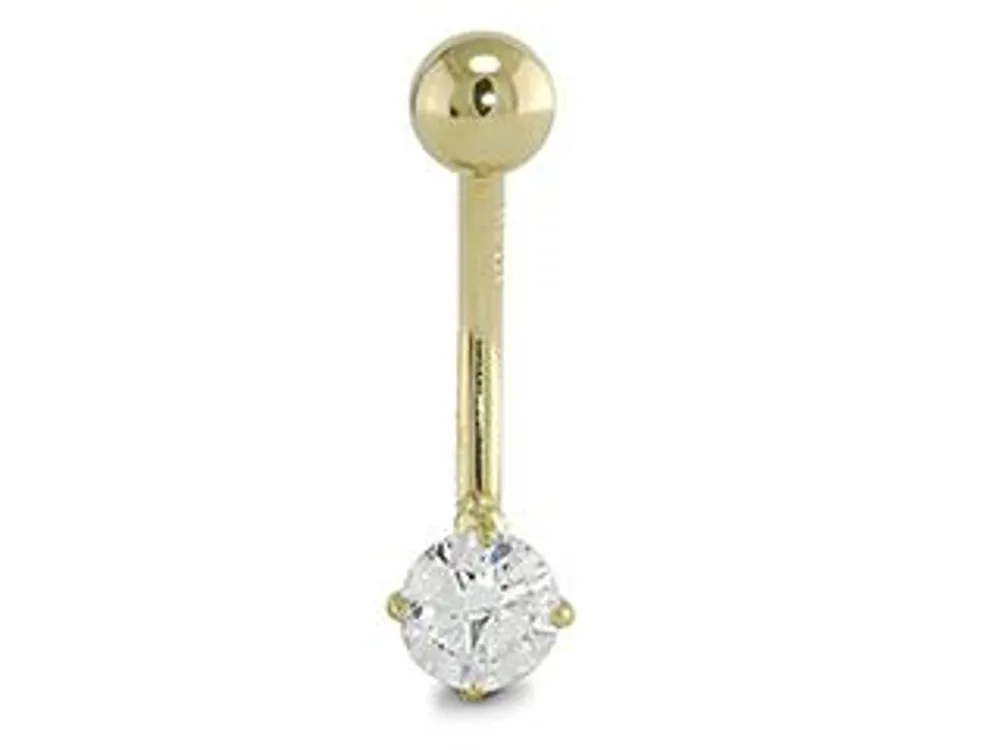 14K Gold 5mm Cubic Zirconia Belly Ring