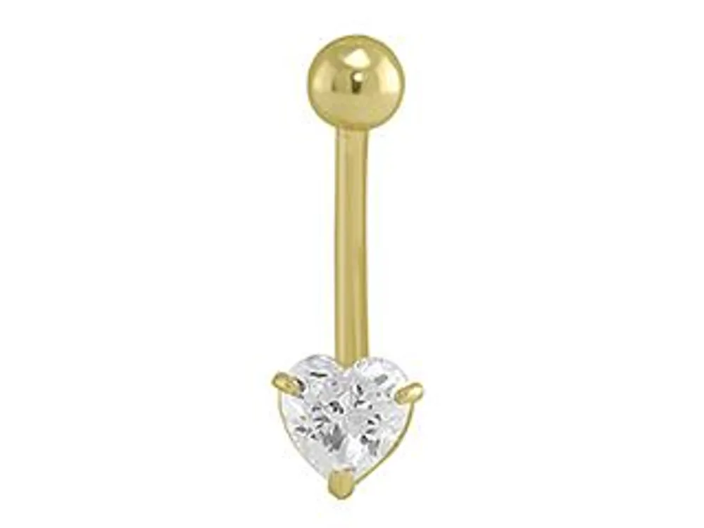 14K Gold 6mm Heart Cubic Zirconia Heart Belly Ring