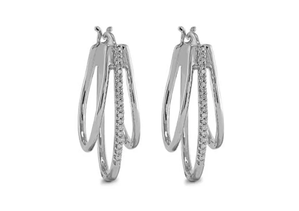 Sterling Silver 3 Row Drop Hoops