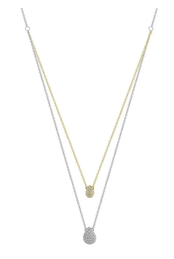 Sterling Silver & Yellow Gold Layered Tear Drop Diamond Necklace