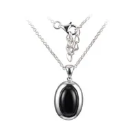 Elle Sterling Silver Rhodium Plated Black Agate Pendant