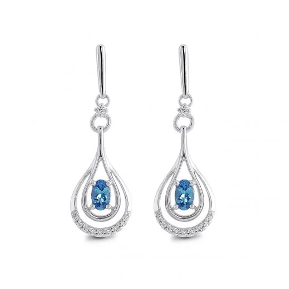 Sterling Silver Oval Diamond & Tanzanite Earrings