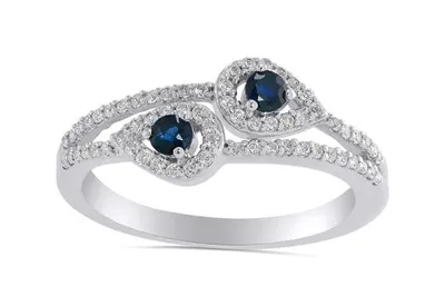 10K White Gold Blue Sapphire & White Topaz Ring