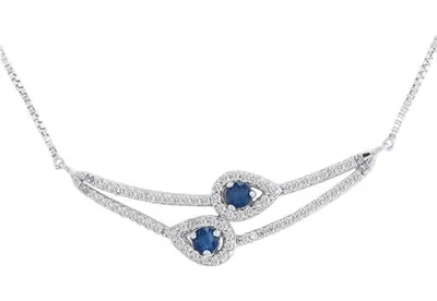 10K White Gold Blue Sapphire & White Topaz Necklace