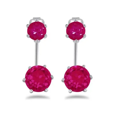 Sterling Silver Created Ruby Front Back Earrings