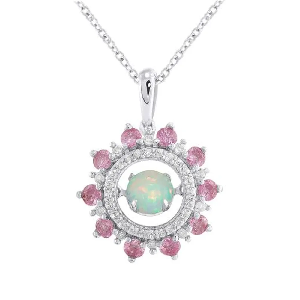 Sterling Silver Created Opal & Created Pink and White Sapphire Pendant