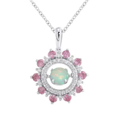 Sterling Silver Created Opal & Created Pink and White Sapphire Pendant