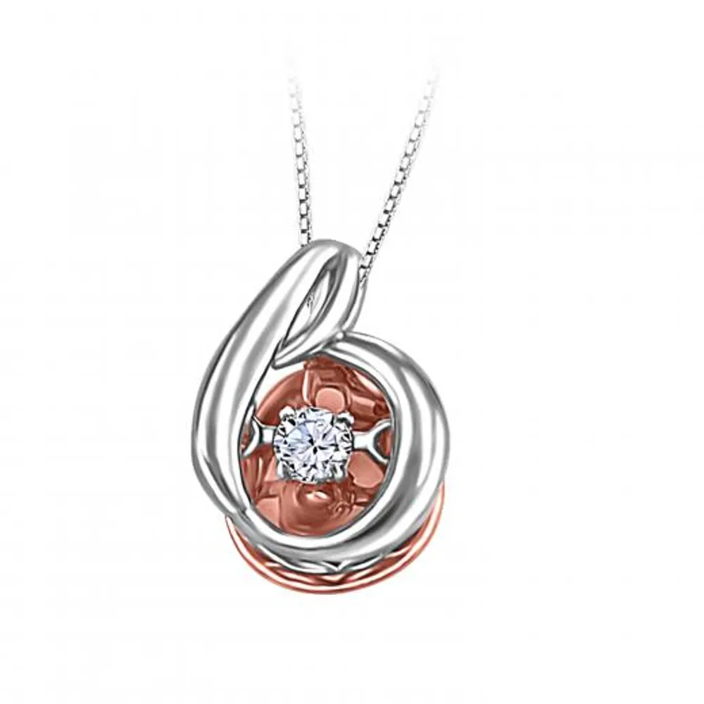 Sterling Silver 10K Rose Gold Dancing Diamond Pendant