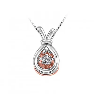 Sterling Silver 10K Rose Gold Dancing Diamond Pendant