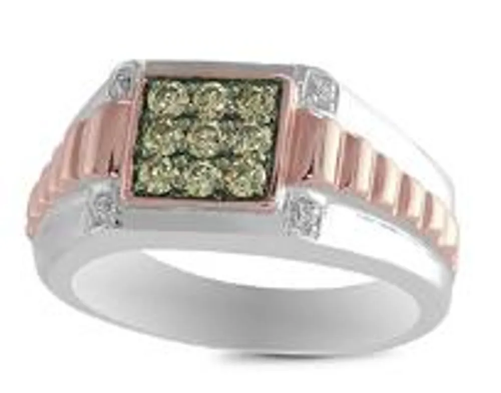 10K White & Rose Gold Champagne & White Diamond Men's Ring