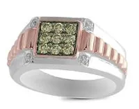 10K White & Rose Gold Champagne & White Diamond Men's Ring