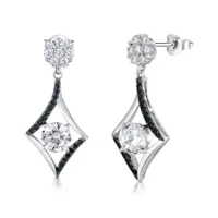 Sterling Silver Black & White Cubic Zirconia Drop Earrings