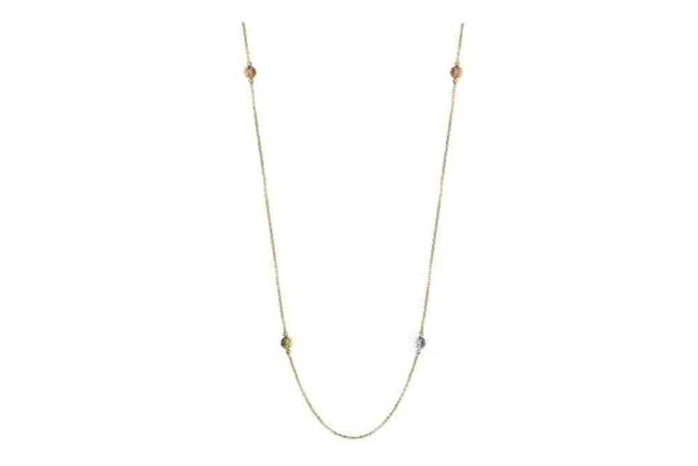 10K Tri-Colour Diamond Cut Stationary Bead Necklace