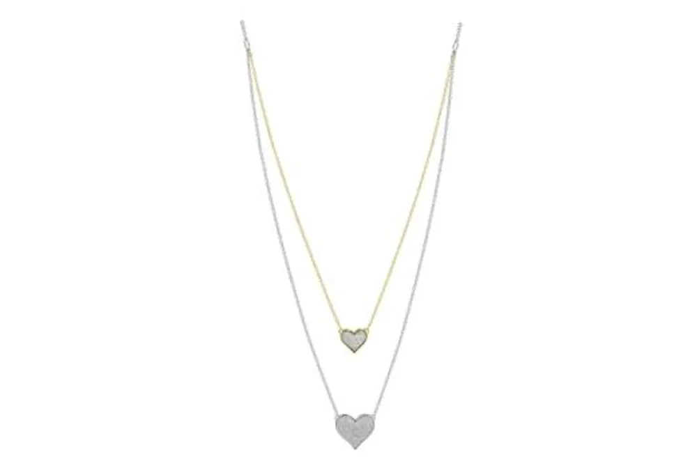 Sterling Silver & Yellow Gold Double Heart Diamond Necklace