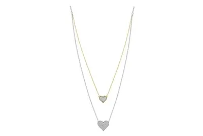 Sterling Silver & Yellow Gold Double Heart Diamond Necklace