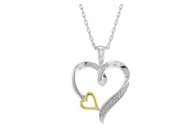 Sterling Silver & 10K Yellow Gold Double Heart Diamond Pendant