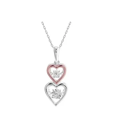 Sterling Silver & Rose Gold Double Heart Dancing Diamond Pendant