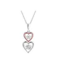 Sterling Silver & Rose Gold Double Heart Dancing Diamond Pendant