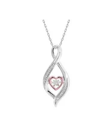 Sterling Silver 10K Rose Gold Infinity Heart Dancing Diamond Pendant