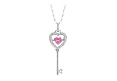 Sterling Silver Created Pink & Created White Sapphire Dancing Key Pendant