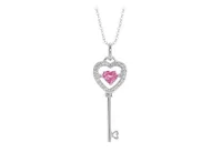 Sterling Silver Created Pink & Created White Sapphire Dancing Key Pendant