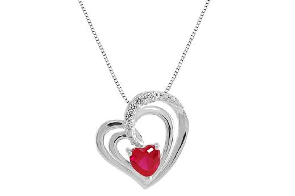 Sterling Silver Created Ruby & Created White Sapphire Heart Pendant