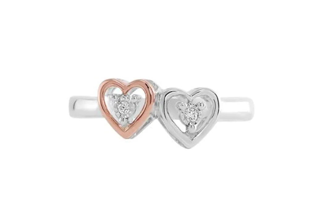 Sterling Silver Rose Gold Diamond Heart Promise Ring