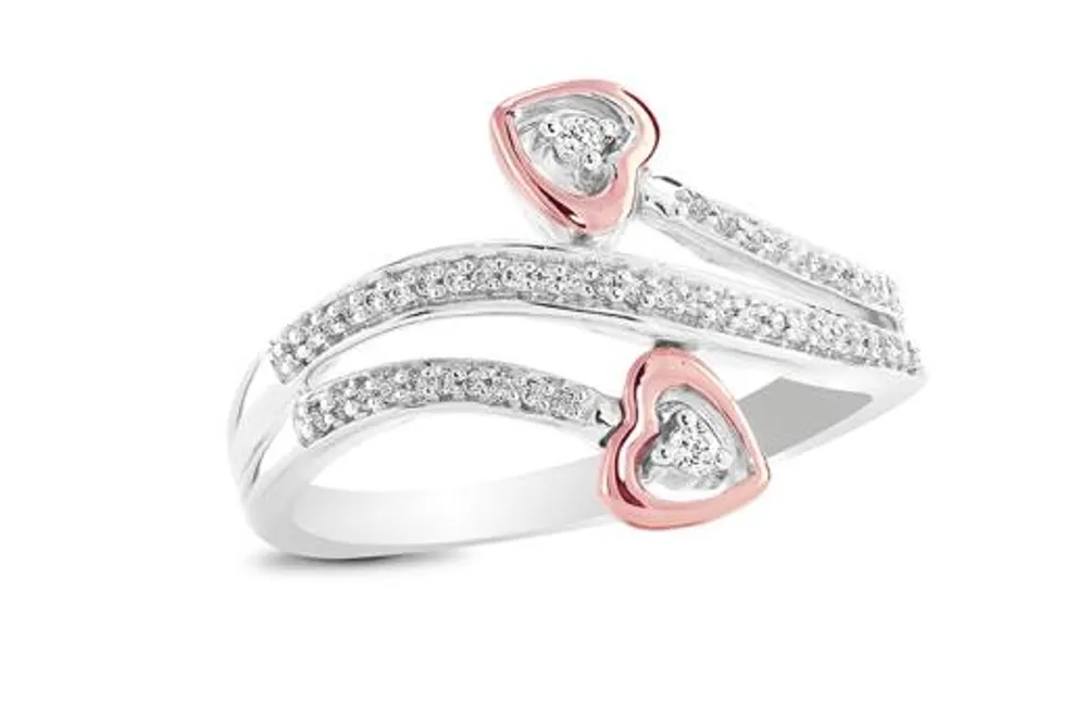 Sterling Silver Rose Gold Diamond Heart Promise Ring