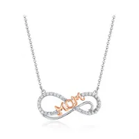 Sterling Silver Rose Plated Cubic Zirconia 19" Mom Infinity Pendant