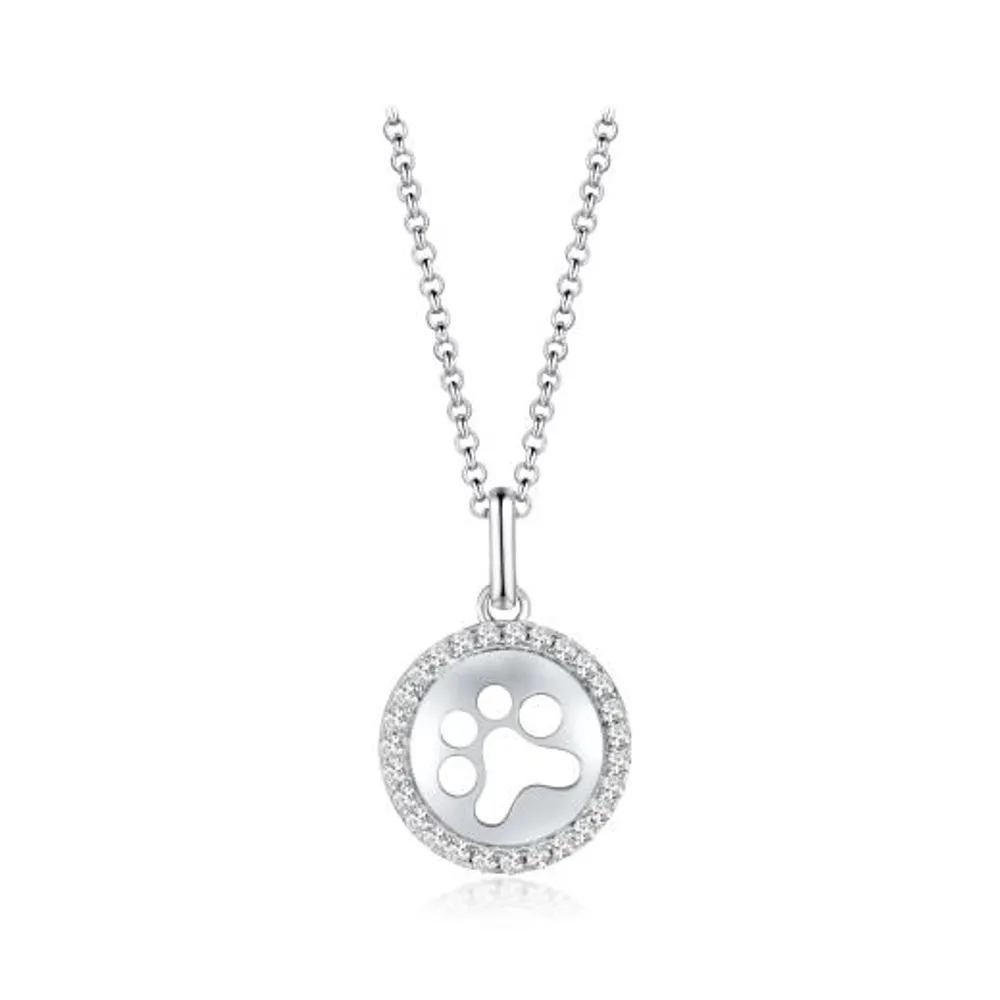 Sterling Silver Cubic Zirconia 19" Paw Print Pendant