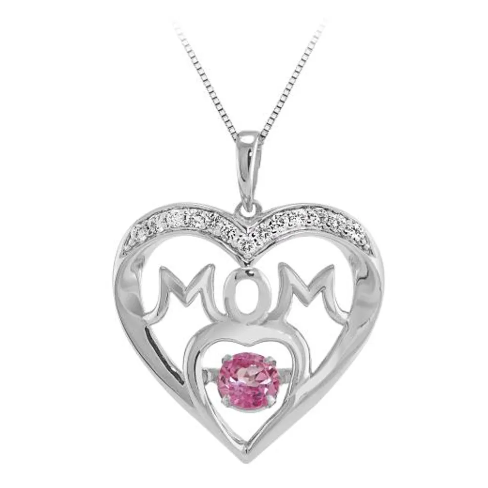 Sterling Silver Created Pink & Created White Sapphire Mom Dancing Pendant