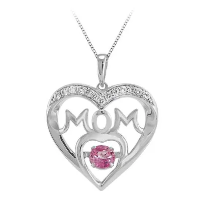 Sterling Silver Created Pink & Created White Sapphire Mom Dancing Pendant